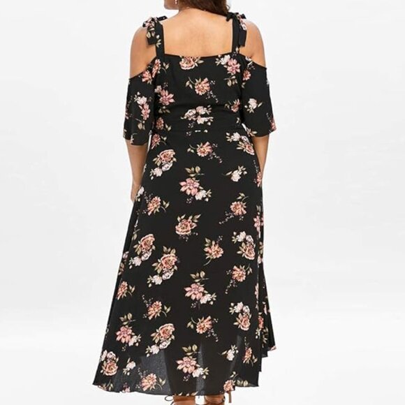 Nextmia High Low Floral Cold Shoulder Maxi Dress Plus Size 22 Work Summer Casual - Picture 3 of 6